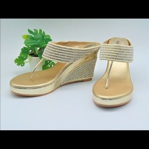 Wedding sandals gold wedge beaded